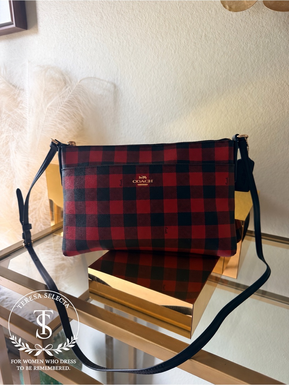 Coach Red Black Buffalo Plaid Crossbody Bag Excellent Condition